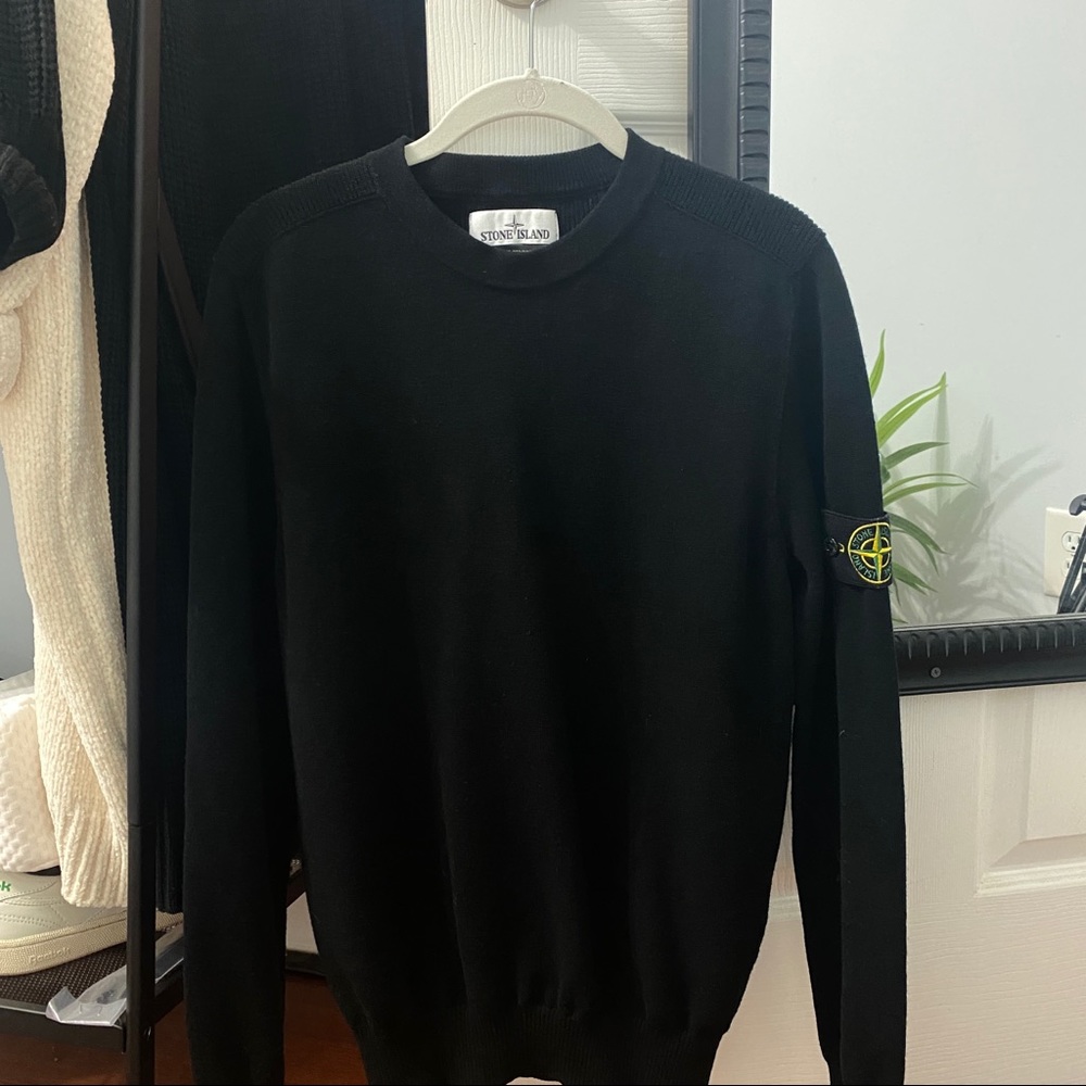 Stone Island black logo patch crew sweater